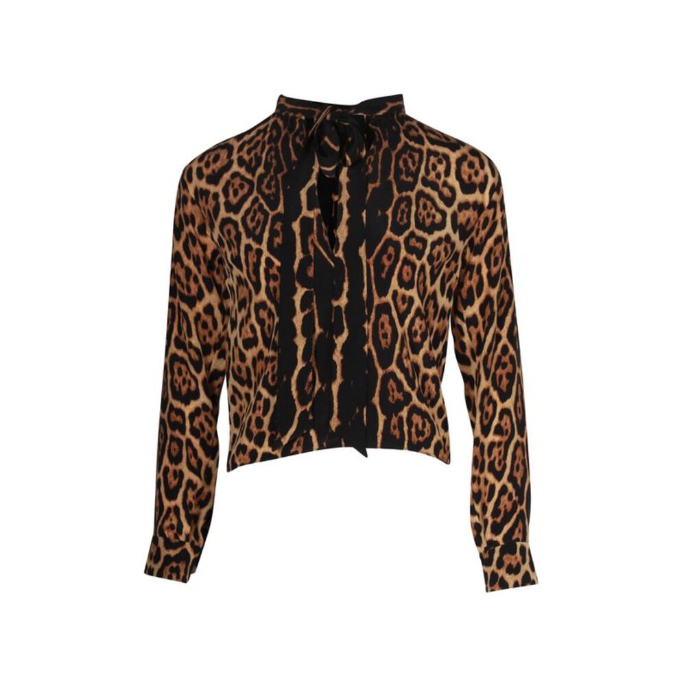 Saint Laurent Pussy Bow Blouse in Animal Print Silk